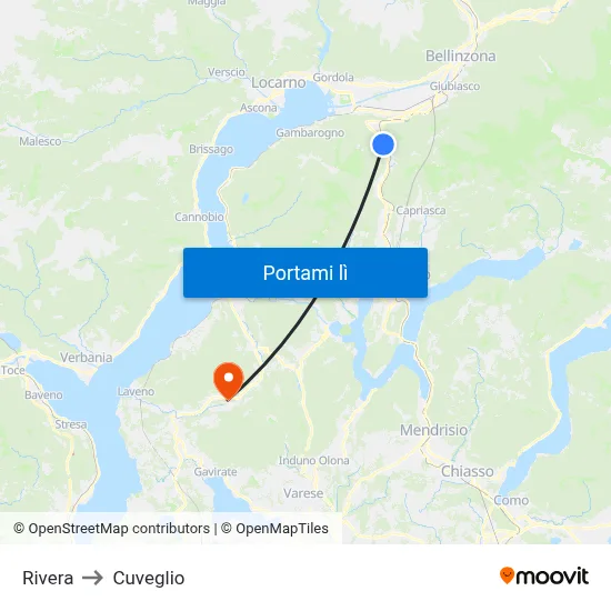 Rivera to Cuveglio map