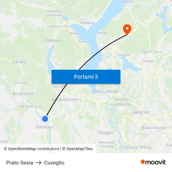 Prato Sesia to Cuveglio map