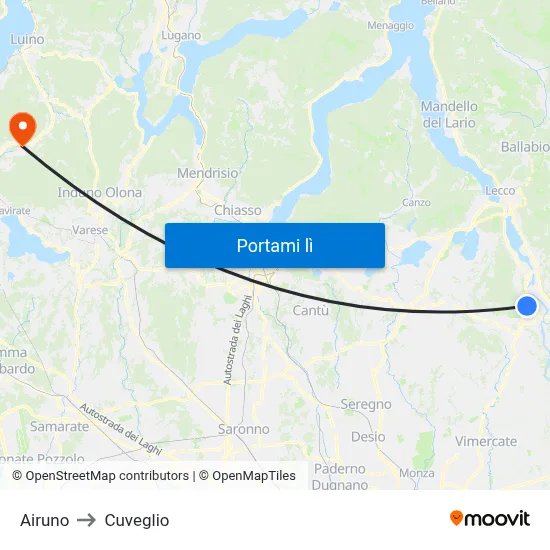 Airuno to Cuveglio map