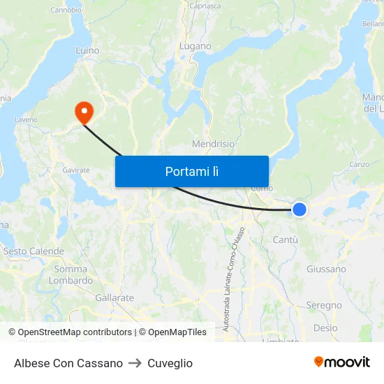 Albese Con Cassano to Cuveglio map
