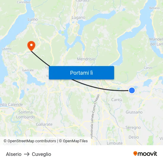 Alserio to Cuveglio map
