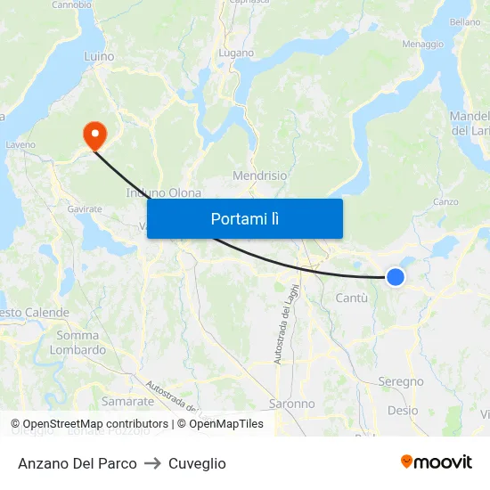 Anzano Del Parco to Cuveglio map