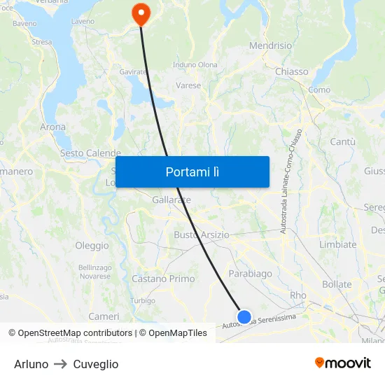 Arluno to Cuveglio map