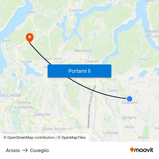 Arosio to Cuveglio map
