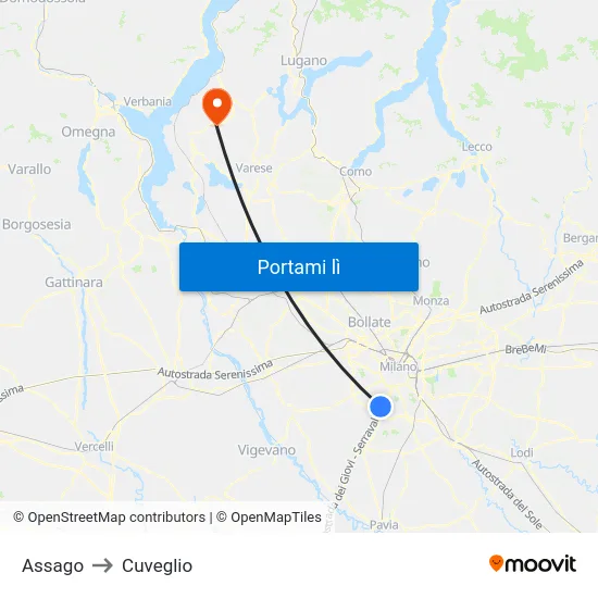 Assago to Cuveglio map