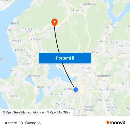 Azzate to Cuveglio map