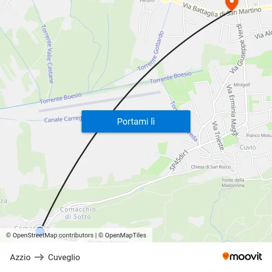 Azzio to Cuveglio map
