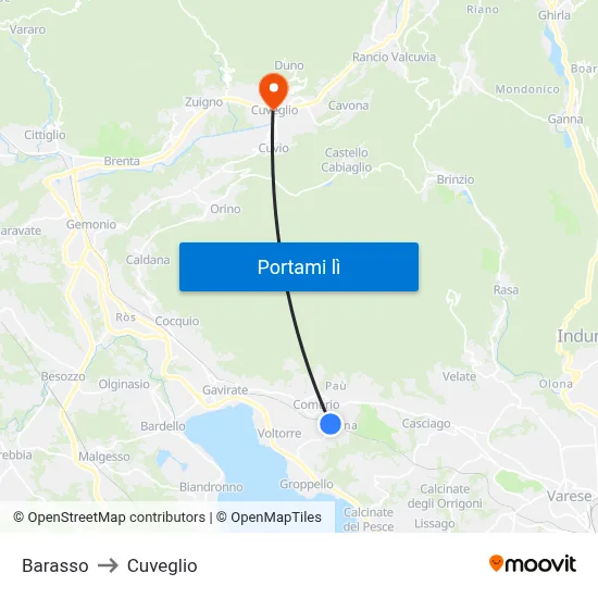Barasso to Cuveglio map