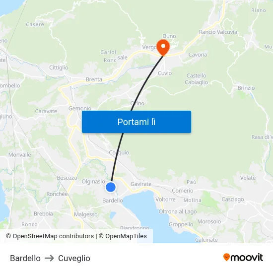 Bardello to Cuveglio map