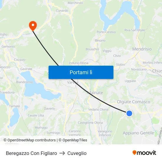 Beregazzo Con Figliaro to Cuveglio map