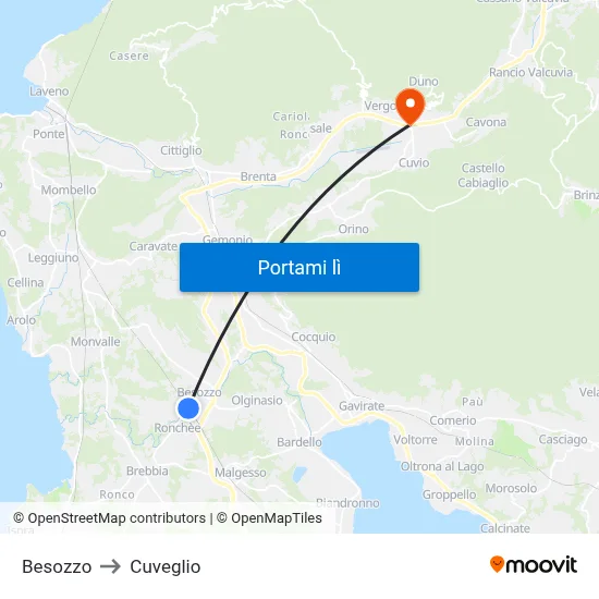 Besozzo to Cuveglio map