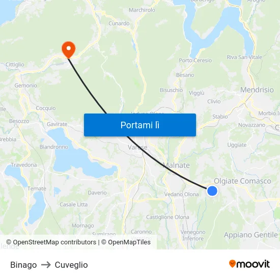 Binago to Cuveglio map