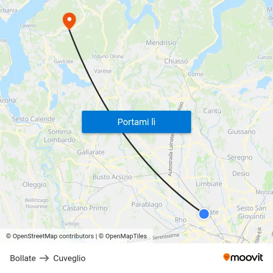 Bollate to Cuveglio map