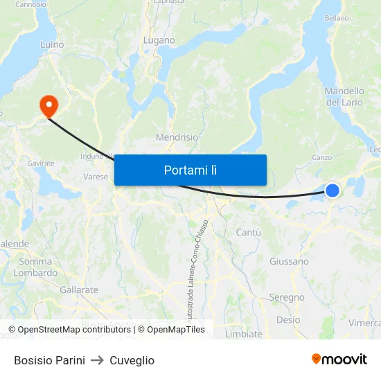 Bosisio Parini to Cuveglio map