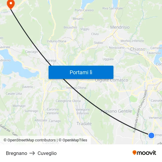 Bregnano to Cuveglio map