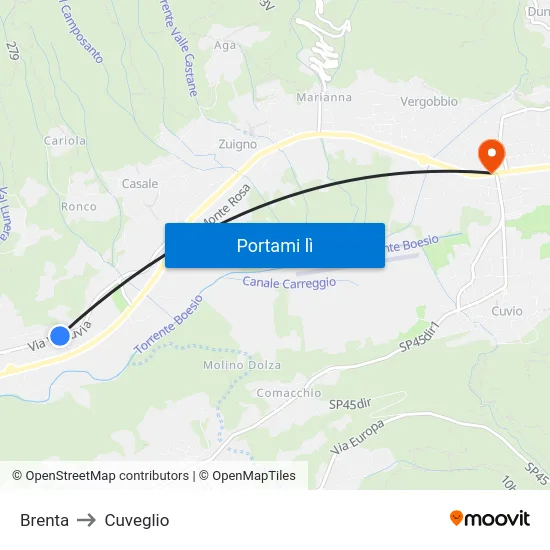 Brenta to Cuveglio map