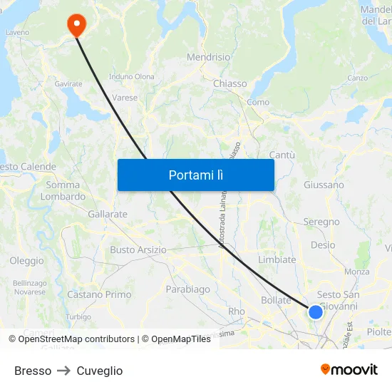 Bresso to Cuveglio map