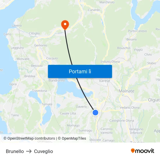 Brunello to Cuveglio map