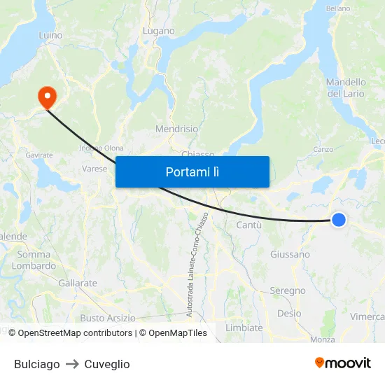 Bulciago to Cuveglio map