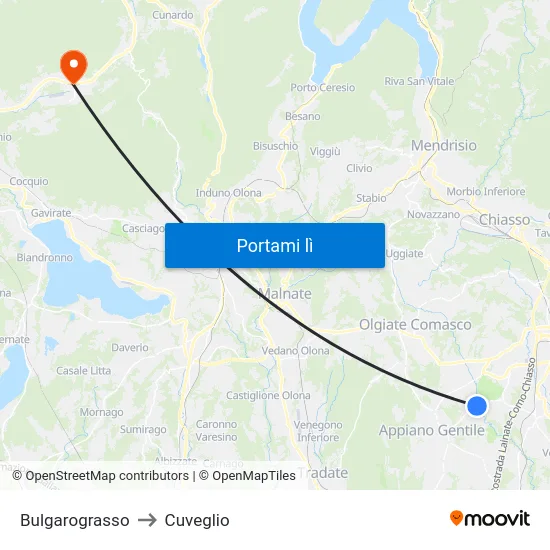 Bulgarograsso to Cuveglio map