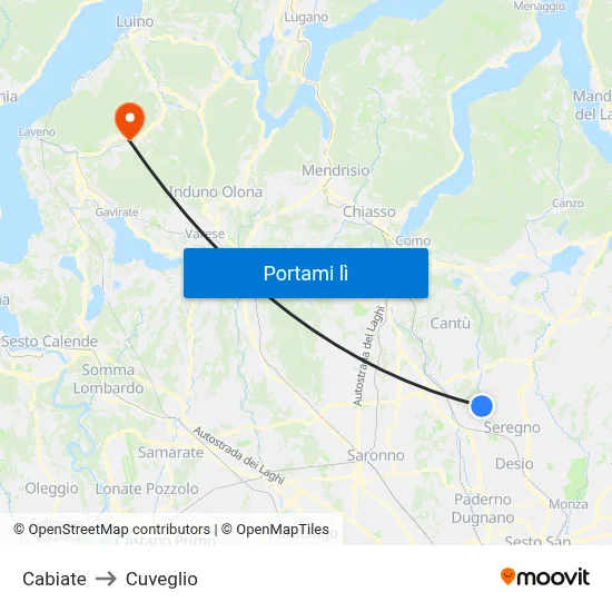 Cabiate to Cuveglio map