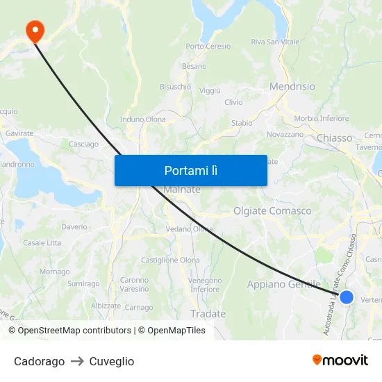 Cadorago to Cuveglio map