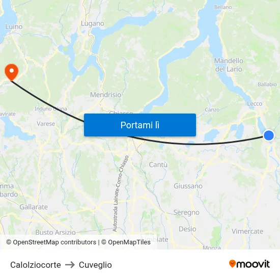 Calolziocorte to Cuveglio map