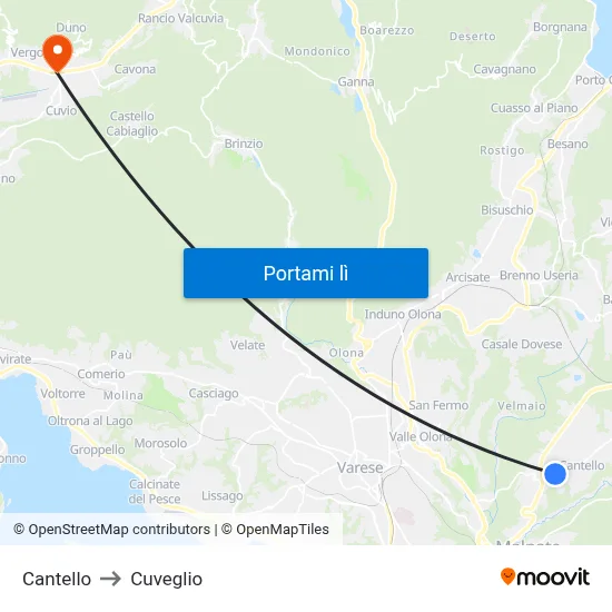 Cantello to Cuveglio map
