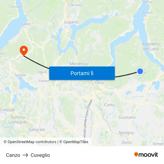 Canzo to Cuveglio map