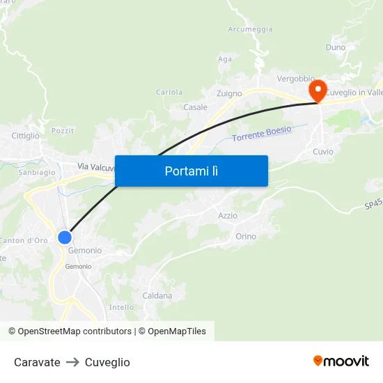Caravate to Cuveglio map