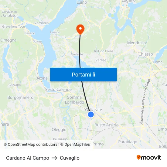 Cardano Al Campo to Cuveglio map
