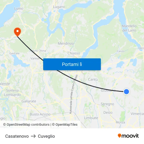 Casatenovo to Cuveglio map