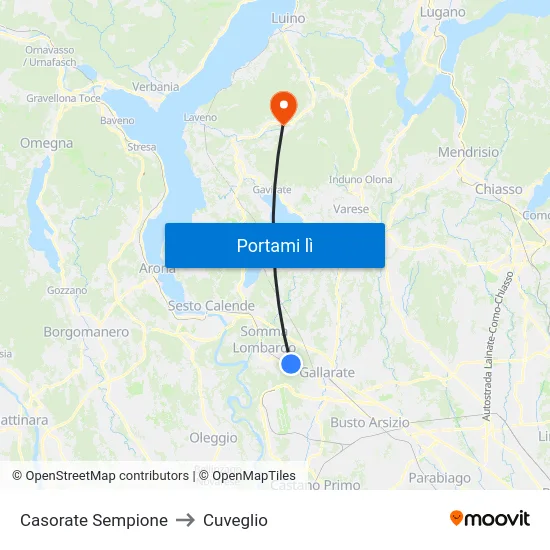 Casorate Sempione to Cuveglio map