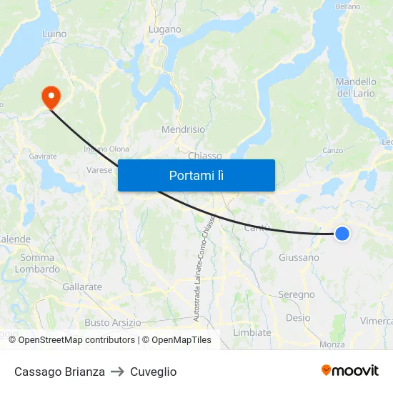 Cassago Brianza to Cuveglio map