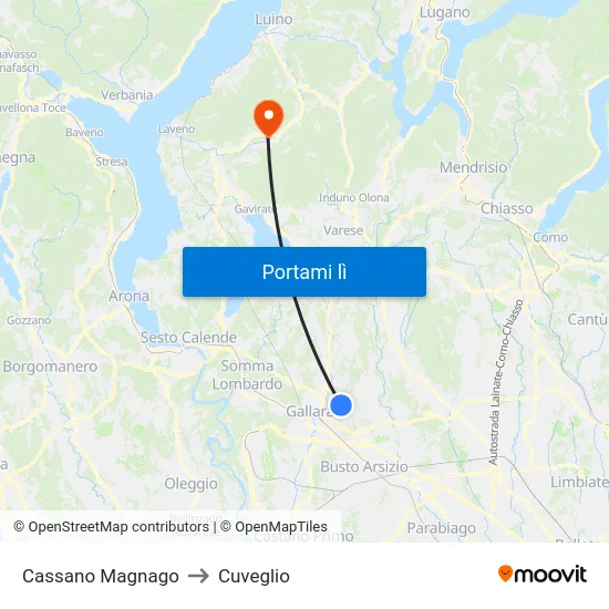 Cassano Magnago to Cuveglio map