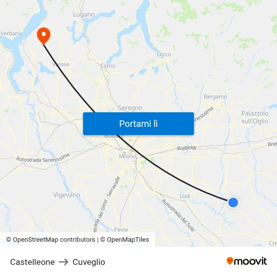 Castelleone to Cuveglio map