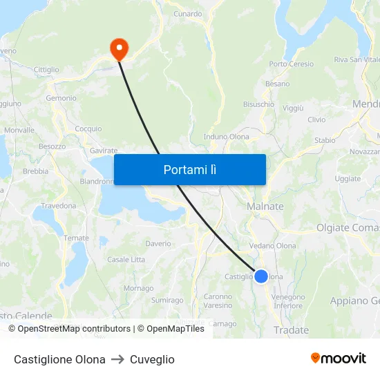 Castiglione Olona to Cuveglio map