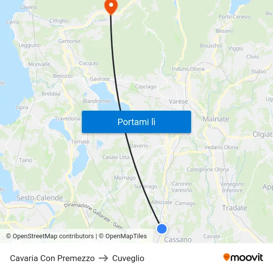 Cavaria Con Premezzo to Cuveglio map