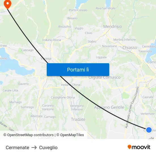 Cermenate to Cuveglio map