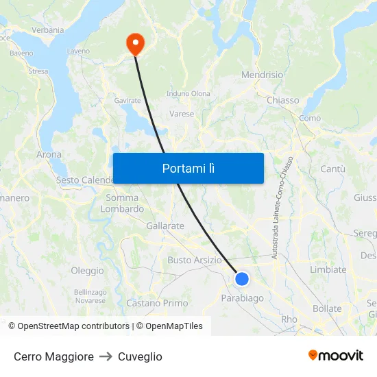 Cerro Maggiore to Cuveglio map