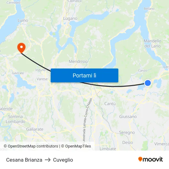 Cesana Brianza to Cuveglio map