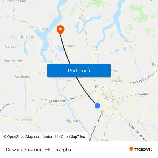 Cesano Boscone to Cuveglio map