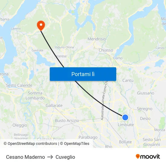 Cesano Maderno to Cuveglio map