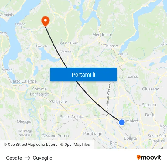 Cesate to Cuveglio map