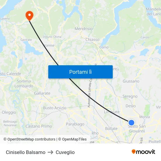 Cinisello Balsamo to Cuveglio map