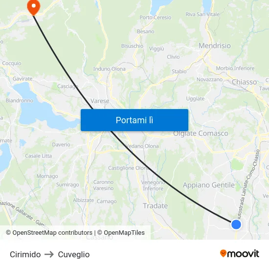 Cirimido to Cuveglio map