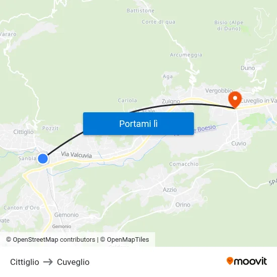 Cittiglio to Cuveglio map