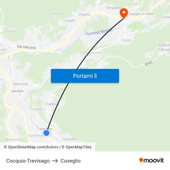 Cocquio-Trevisago to Cuveglio map