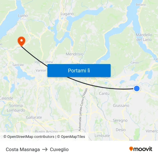 Costa Masnaga to Cuveglio map
