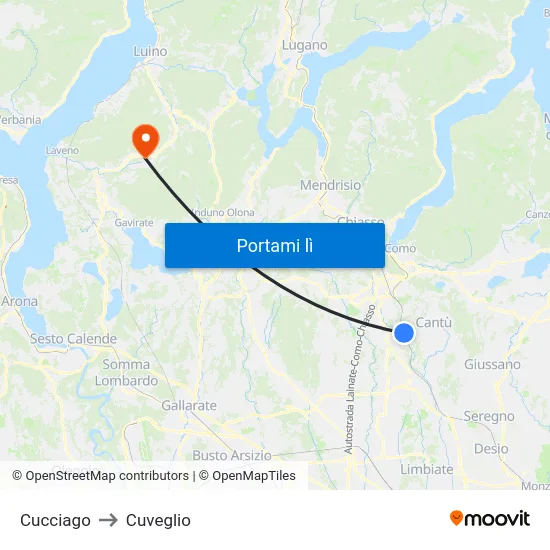 Cucciago to Cuveglio map